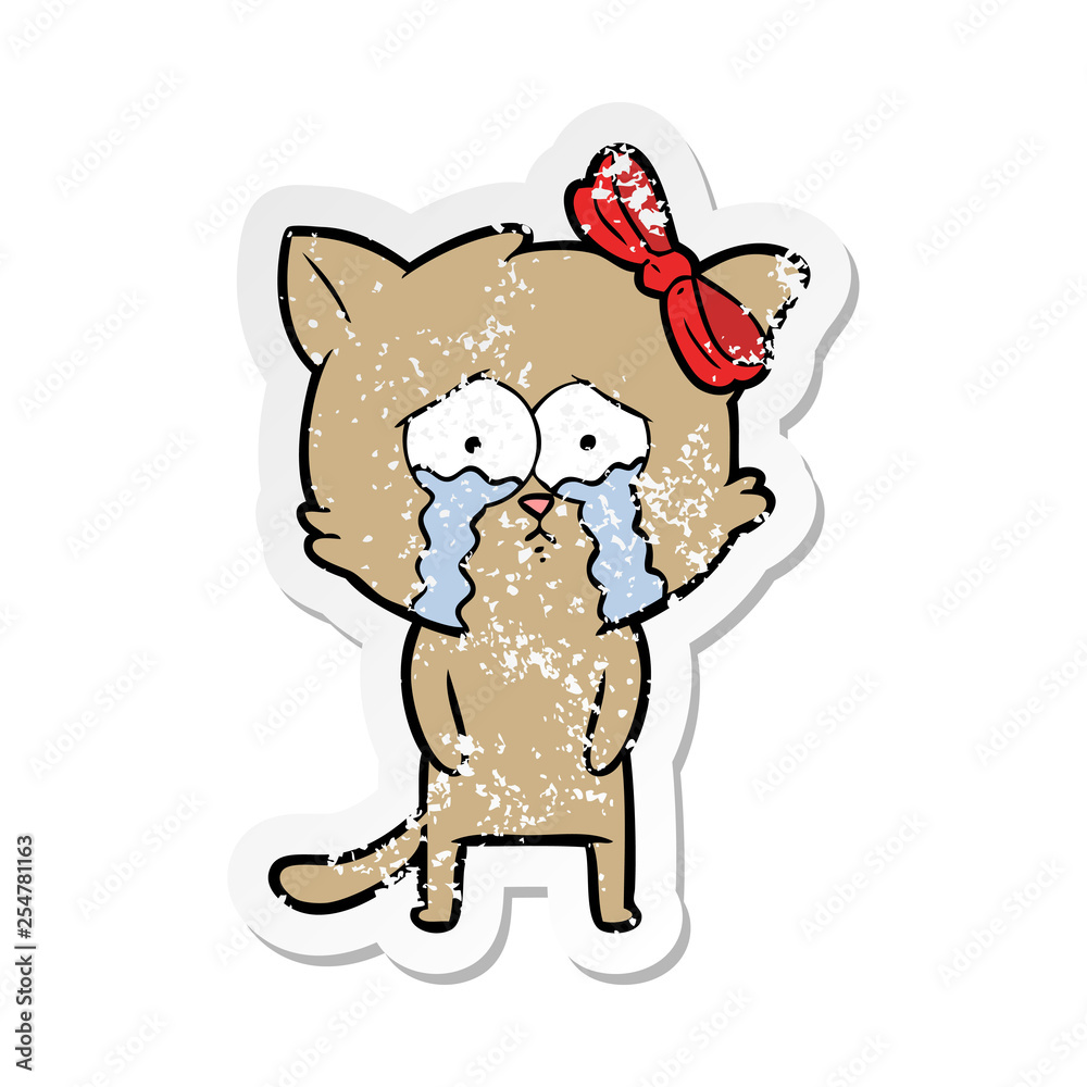 distressed sticker of a cartoon cat distressed sticker of a cartoon cat