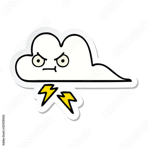 sticker of a cute cartoon thunder cloud