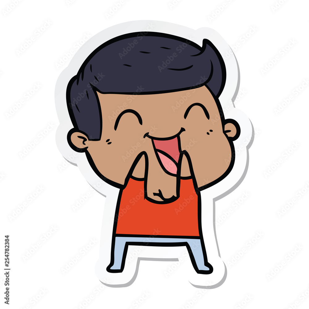 sticker of a cartoon man laughing