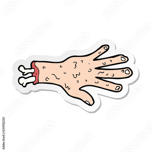 sticker of a gross severed hand cartoon