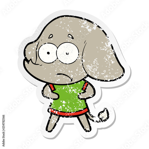 distressed sticker of a cartoon unsure elephant