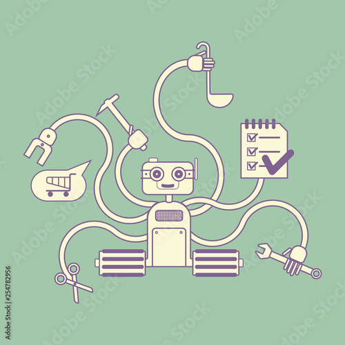Houseworker robot with several hands 