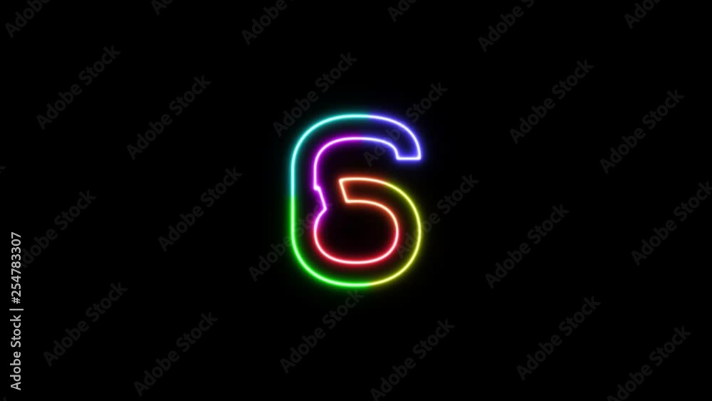 Number 6 - outline neon glowing in 7 rainbow colors on transparent background. Number 6 - outline neon glowing in 7 rainbow colors on transparent background.