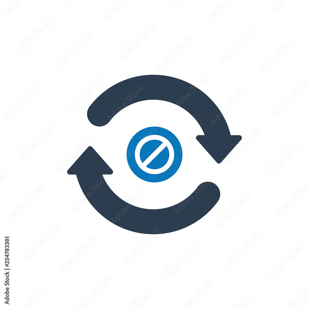 Refresh icon with not allowed sign. Refresh icon and block, forbidden, prohibit symbol Refresh icon with not allowed sign. Refresh icon and block, forbidden, prohibit symbol