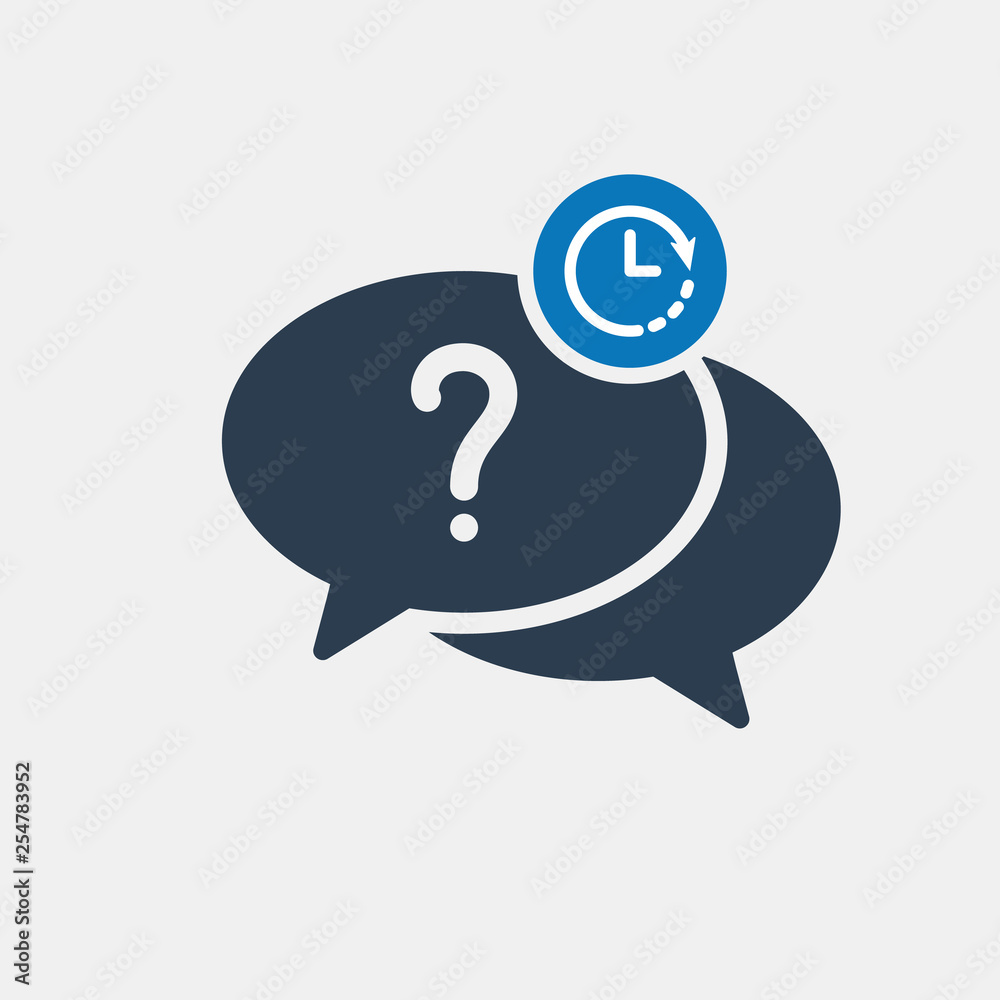 Question icon with clock sign. Question icon and countdown, deadline, schedule, planning symbol Question icon with clock sign. Question icon and countdown, deadline, schedule, planning symbol