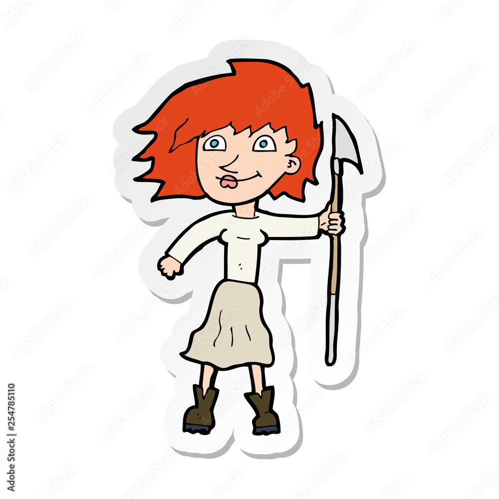 sticker of a cartoon woman with spear sticker of a cartoon woman with spear