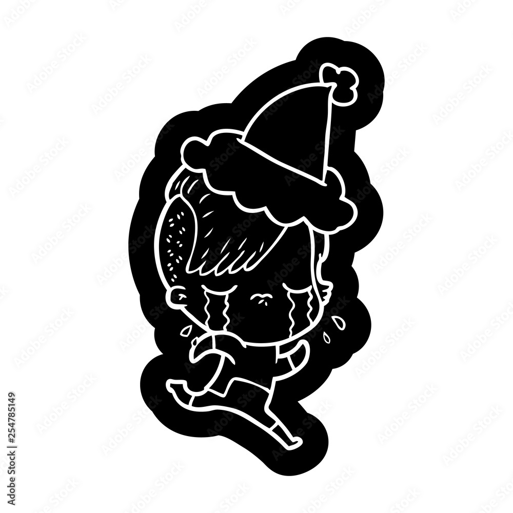 cartoon icon of a crying girl wearing space clothes wearing santa hat cartoon icon of a crying girl wearing space clothes wearing santa hat