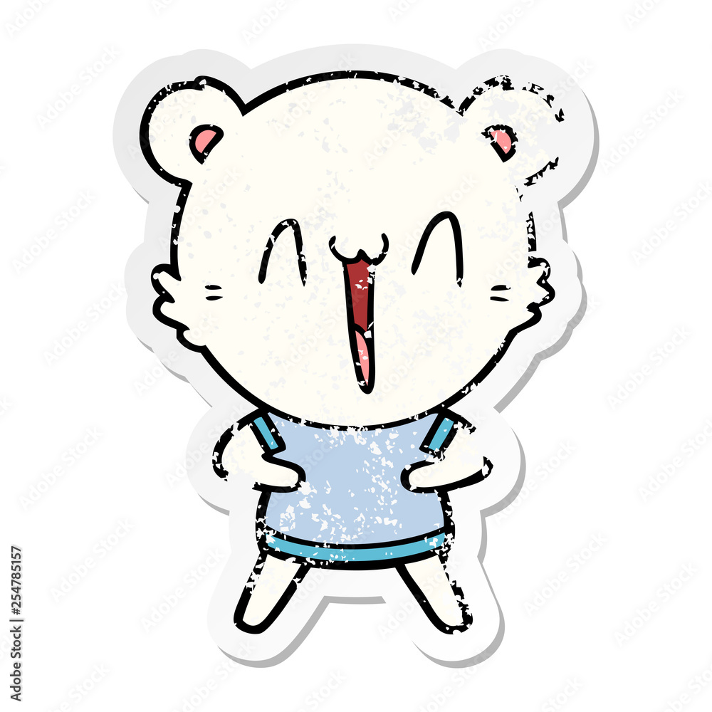 distressed sticker of a happy polar bear cartoon