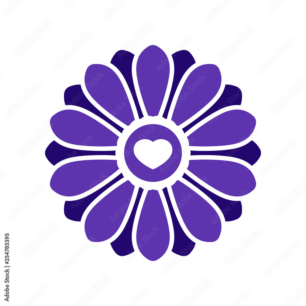 Flower icon with heart sign. Flower icon and favorite, like, love, care symbol Flower icon with heart sign. Flower icon and favorite, like, love, care symbol