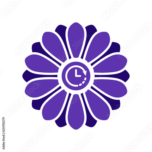 Flower icon with clock sign. Flower icon and countdown, deadline, schedule, planning symbol