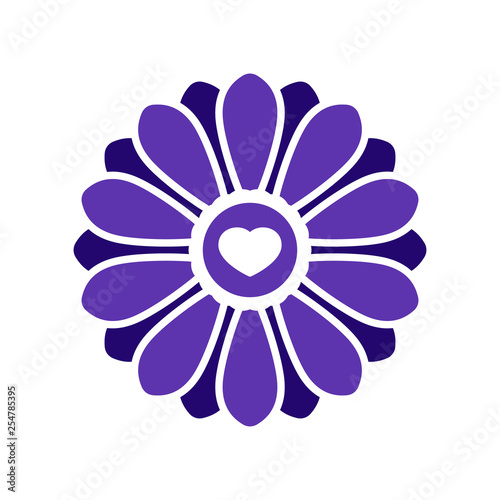 Flower icon with heart sign. Flower icon and favorite, like, love, care symbol