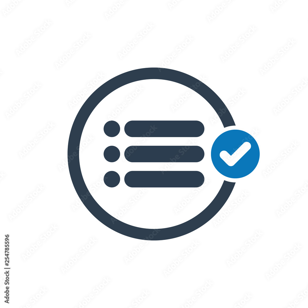 List icon with check sign. List icon and approved, confirm, done, tick, completed symbol List icon with check sign. List icon and approved, confirm, done, tick, completed symbol
