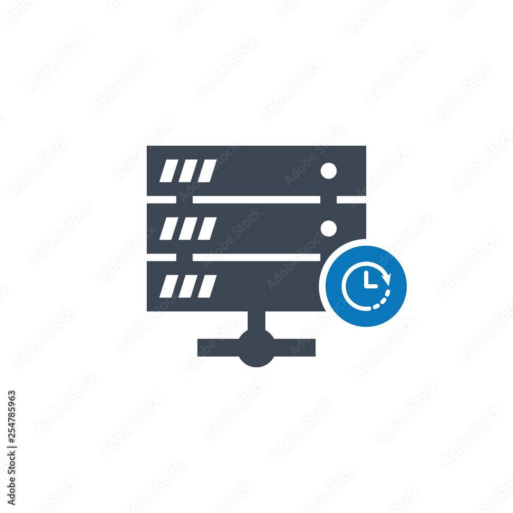 Server icon with clock sign. Server icon and countdown, deadline, schedule, planning symbol Server icon with clock sign. Server icon and countdown, deadline, schedule, planning symbol