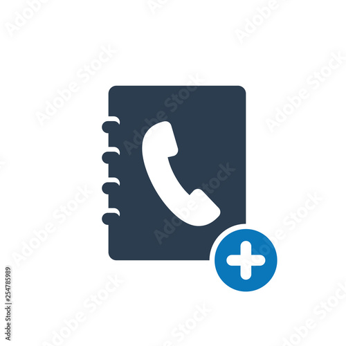 Contact icon with add sign. Contact icon and new, plus, positive symbol