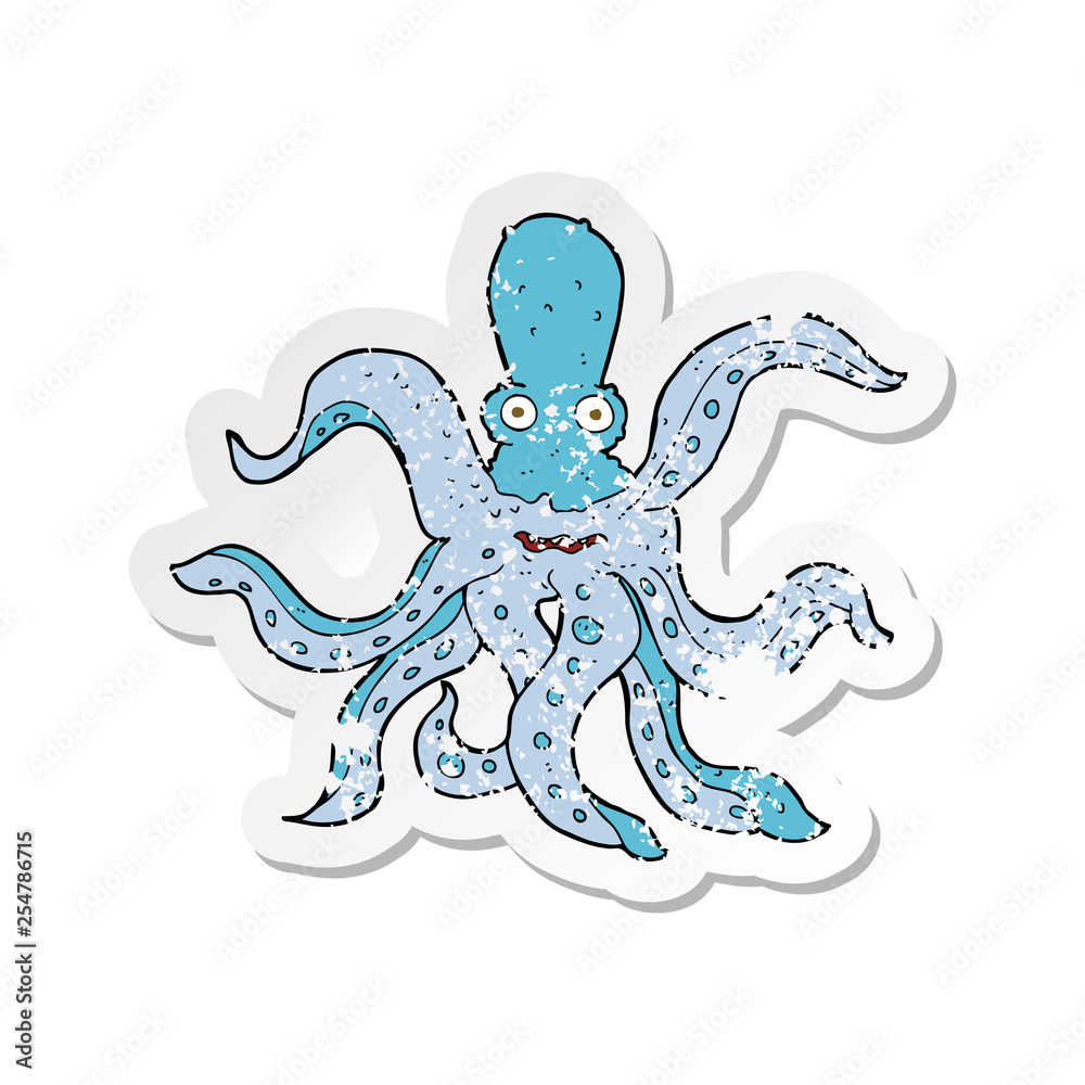 retro distressed sticker of a cartoon giant octopus retro distressed sticker of a cartoon giant octopus
