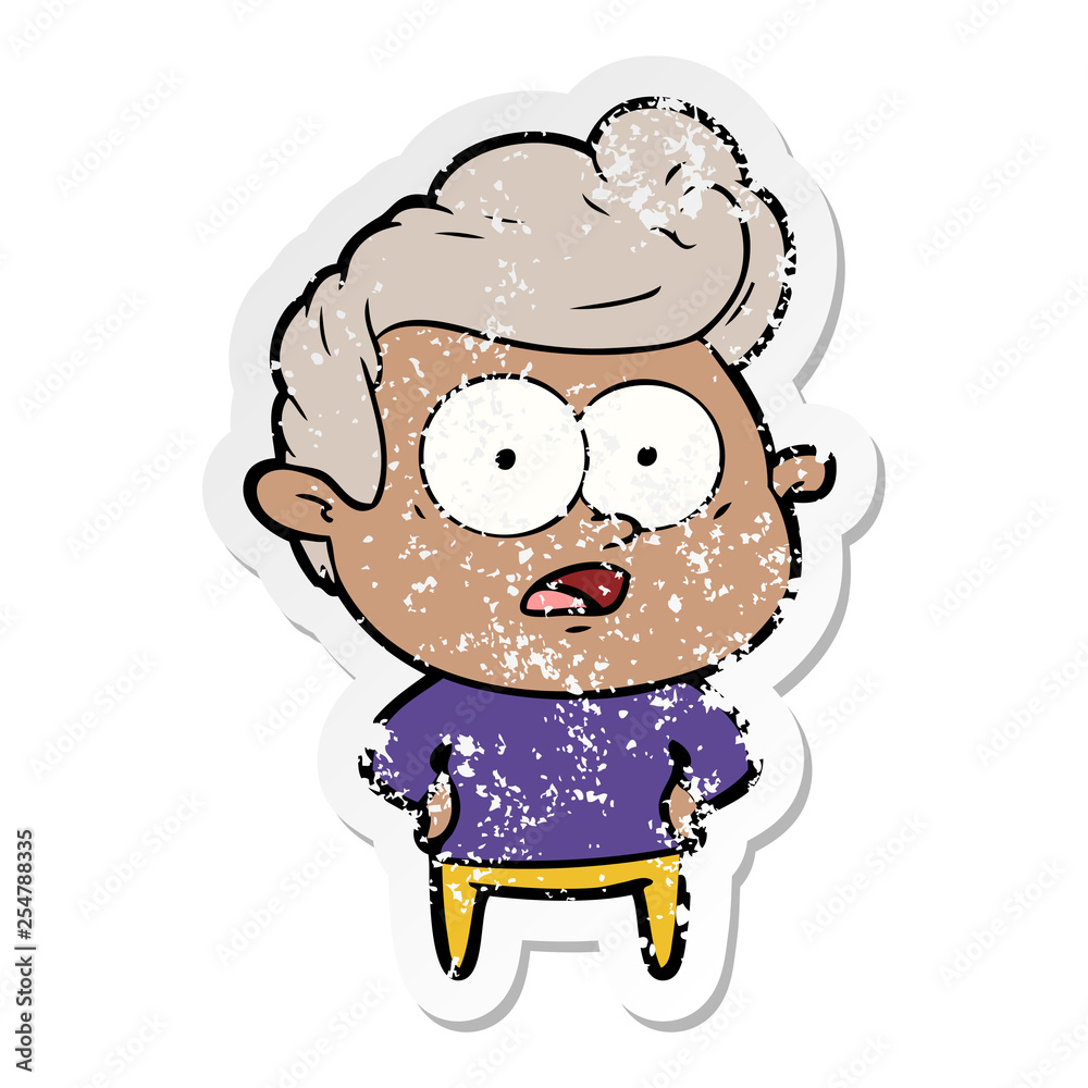 distressed sticker of a cartoon staring man distressed sticker of a cartoon staring man