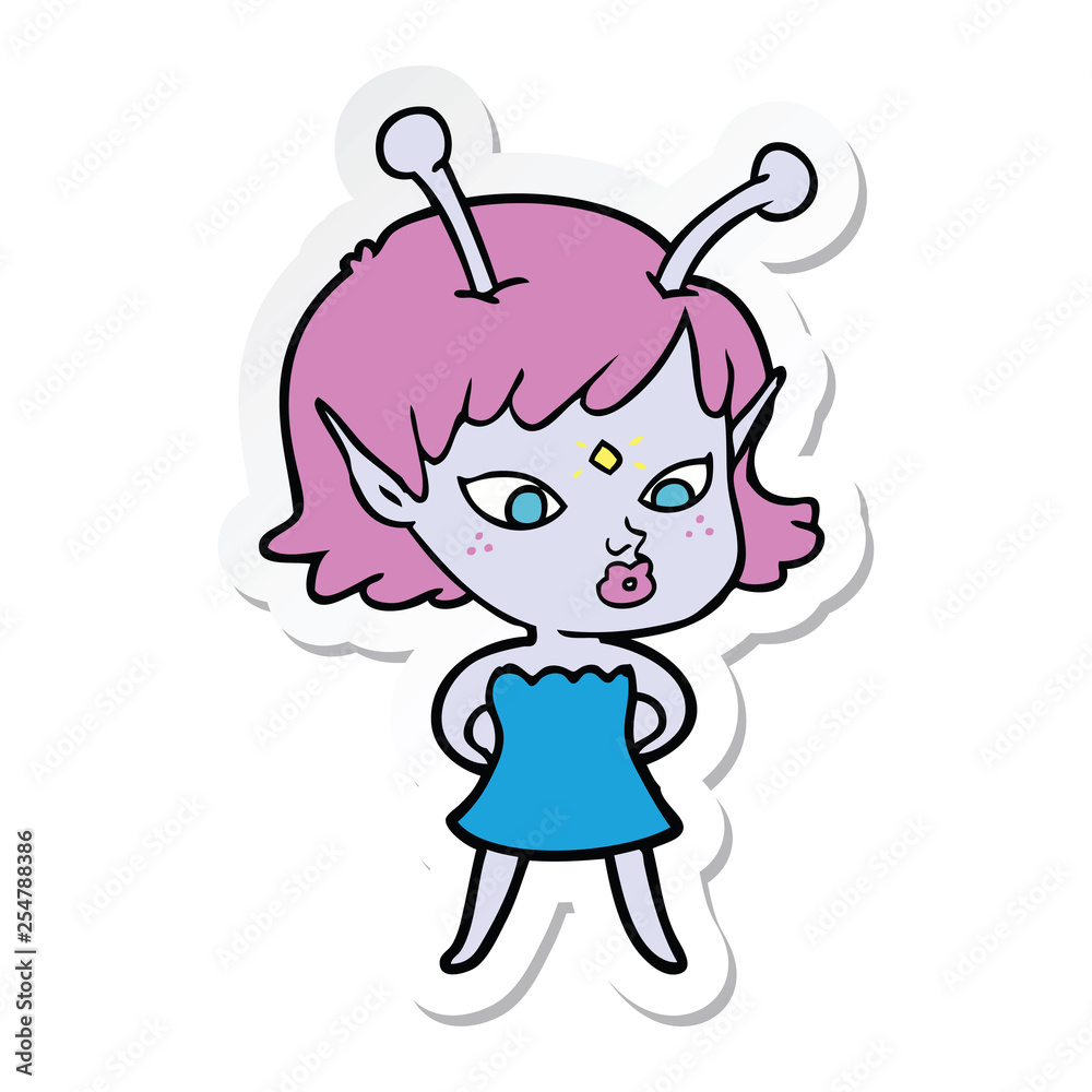 sticker of a pretty cartoon alien girl sticker of a pretty cartoon alien girl