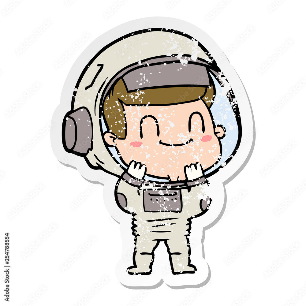 distressed sticker of a happy cartoon astronaut distressed sticker of a happy cartoon astronaut