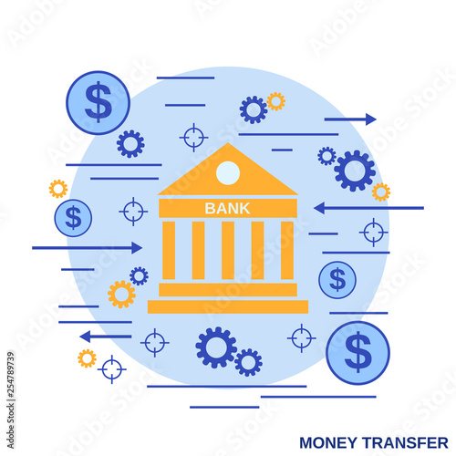 Money transfer  financial transaction  online banking flat design style vector concept illustration