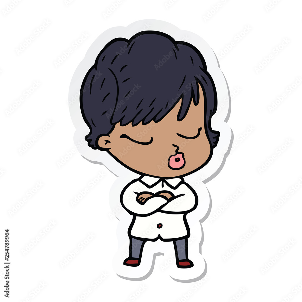 sticker of a cartoon woman with eyes shut sticker of a cartoon woman with eyes shut