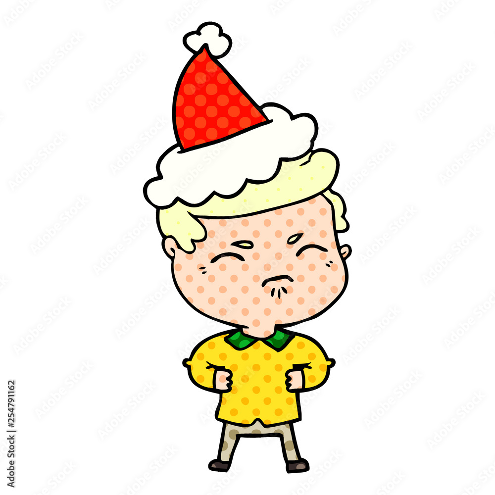comic book style illustration of a annoyed man wearing santa hat comic book style illustration of a annoyed man wearing santa hat