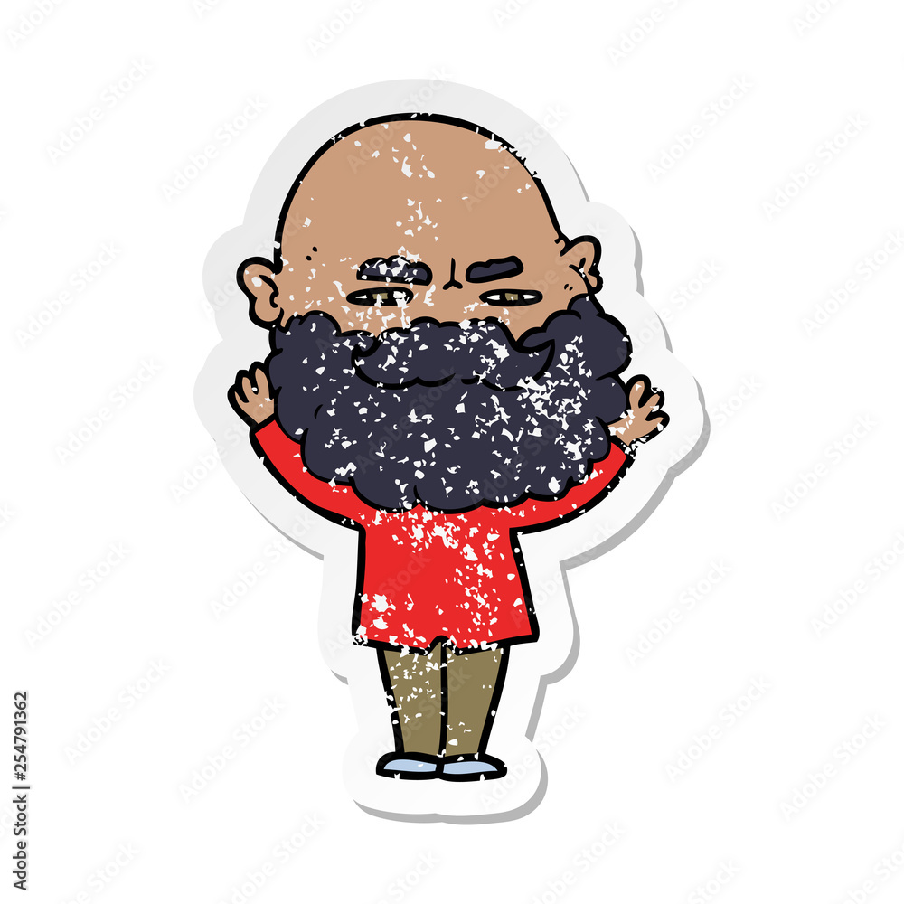 distressed sticker of a cartoon man with beard frowning distressed sticker of a cartoon man with beard frowning