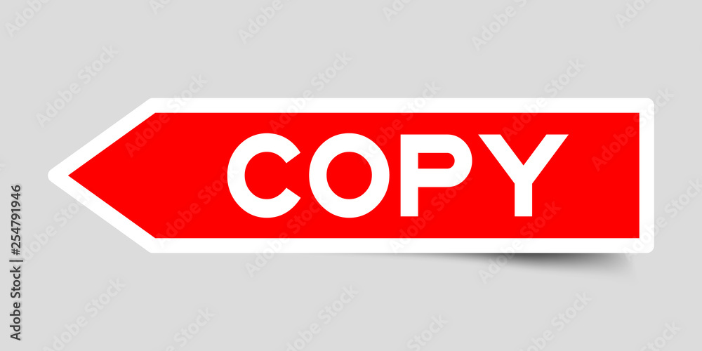 Label sticker in red color arrow shape as word copy on white background Label sticker in red color arrow shape as word copy on white background