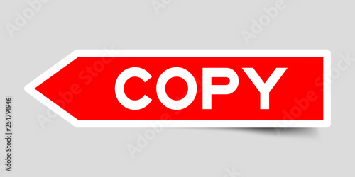 Label sticker in red color arrow shape as word copy on white background