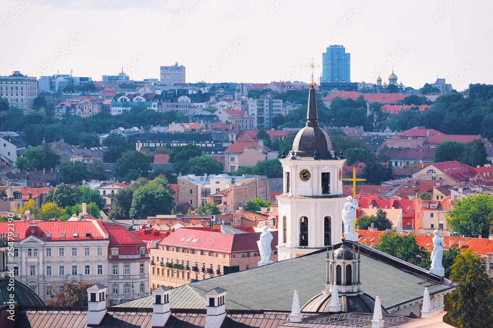 Panoramic view of Cathedral Belfry and Old town in Vilnius