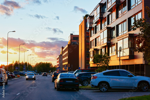 Apartment modern house home residential building street parking