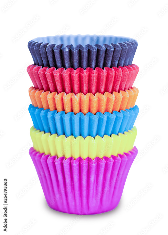 Set of colorful cupcakes paper cases isolated on white background Set of colorful cupcakes paper cases isolated on white background