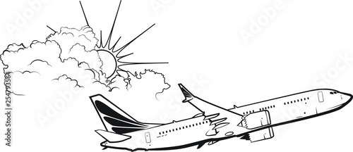 Narrow Body Passenger Jet Line Art