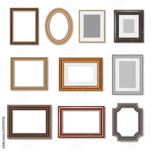 Wooden photo frames and picture golden borders