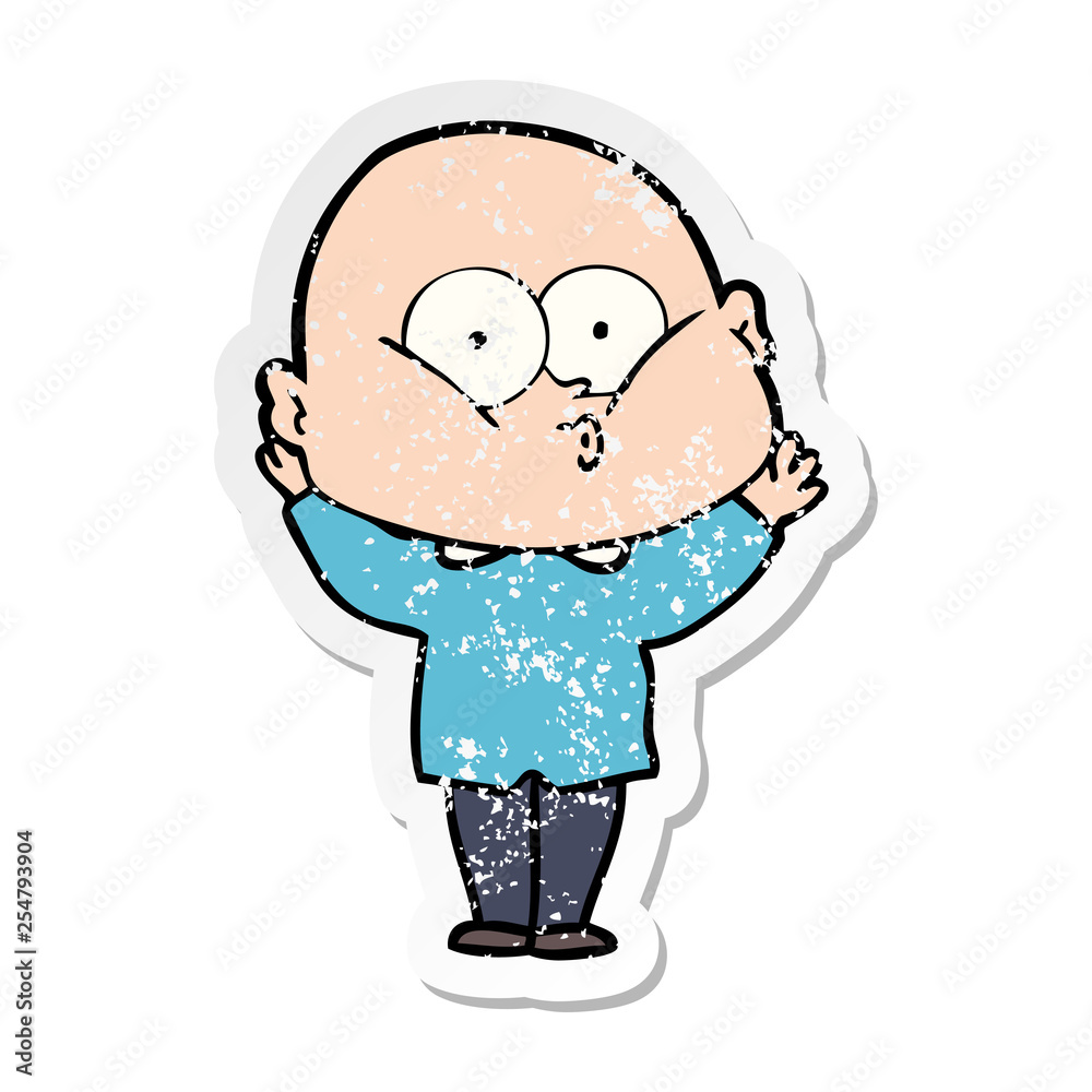 Fototapeta premium distressed sticker of a cartoon bald man staring