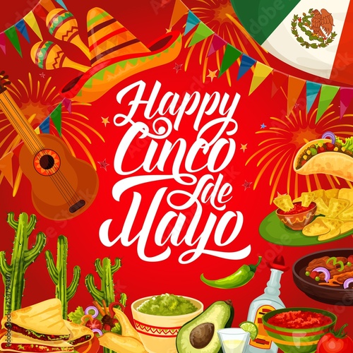 Cinco de Mayo party sombrero, Mexican guitar, food