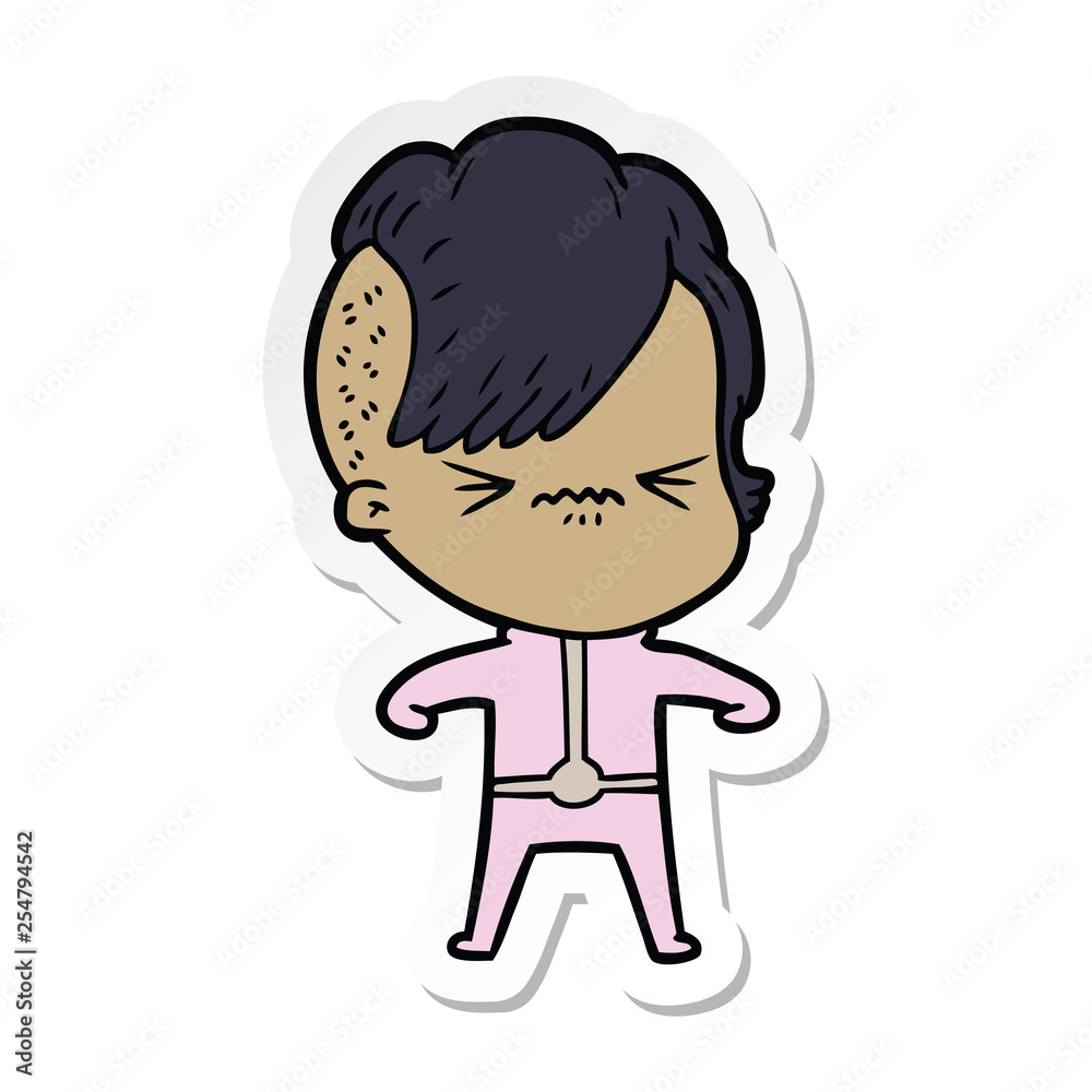 sticker of a annoyed girl in futuristic clothes
