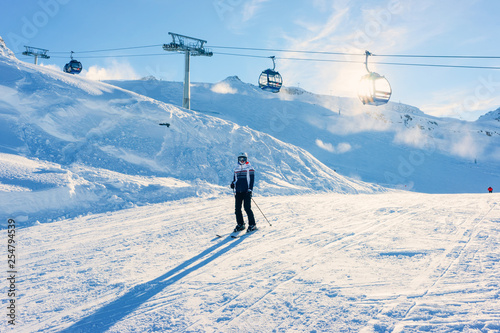 Man Skier Hintertux Glacier ski lift Zillertal Austria © Roman Babakin