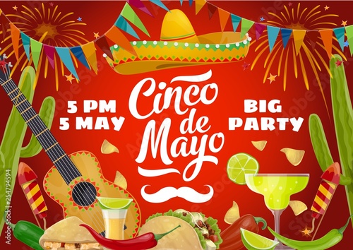 Cinco de Mayo sombrero, guitar, Mexican party food