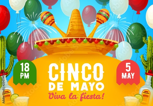 Mexican fiesta party sombrero, maracas and drinks