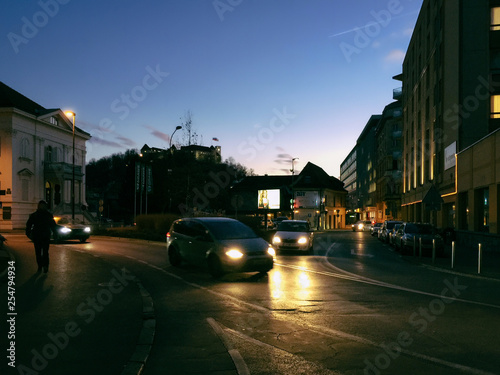 Road and cars in city center Ljubljana evening © Roman Babakin