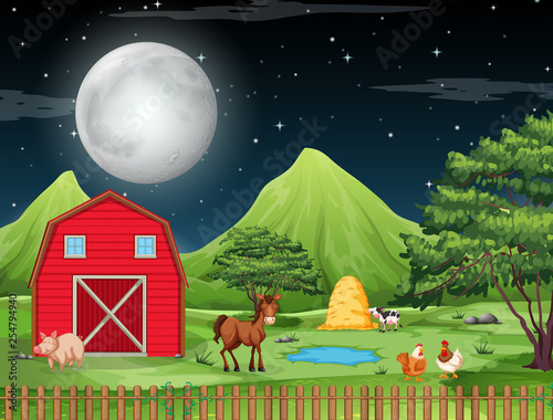 Farm at Night scene