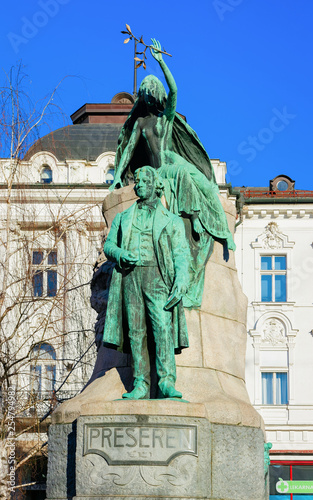 Statue of France Preseren on Presernov Trg Square Ljubljana