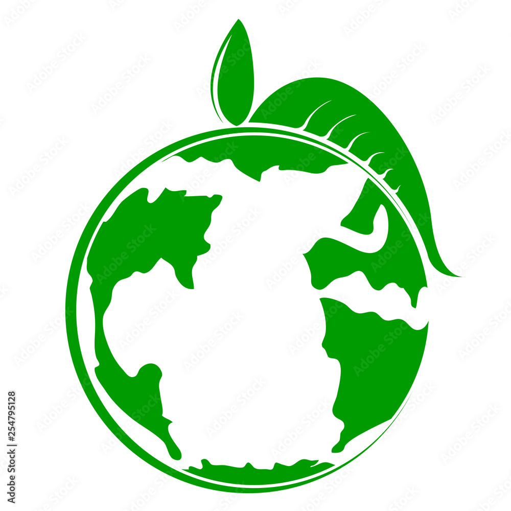 Earth planet icon with a leaf. Vector illustration design Earth planet icon with a leaf. Vector illustration design