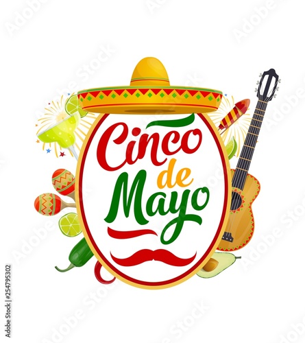 Sombrero, maracas, guitar. Mexican Cinco de Mayo