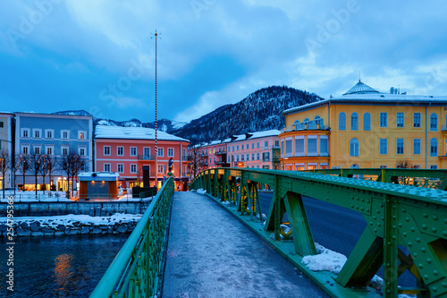 Bridge at Spa and ski resort Bad Ischl town in Austria photo