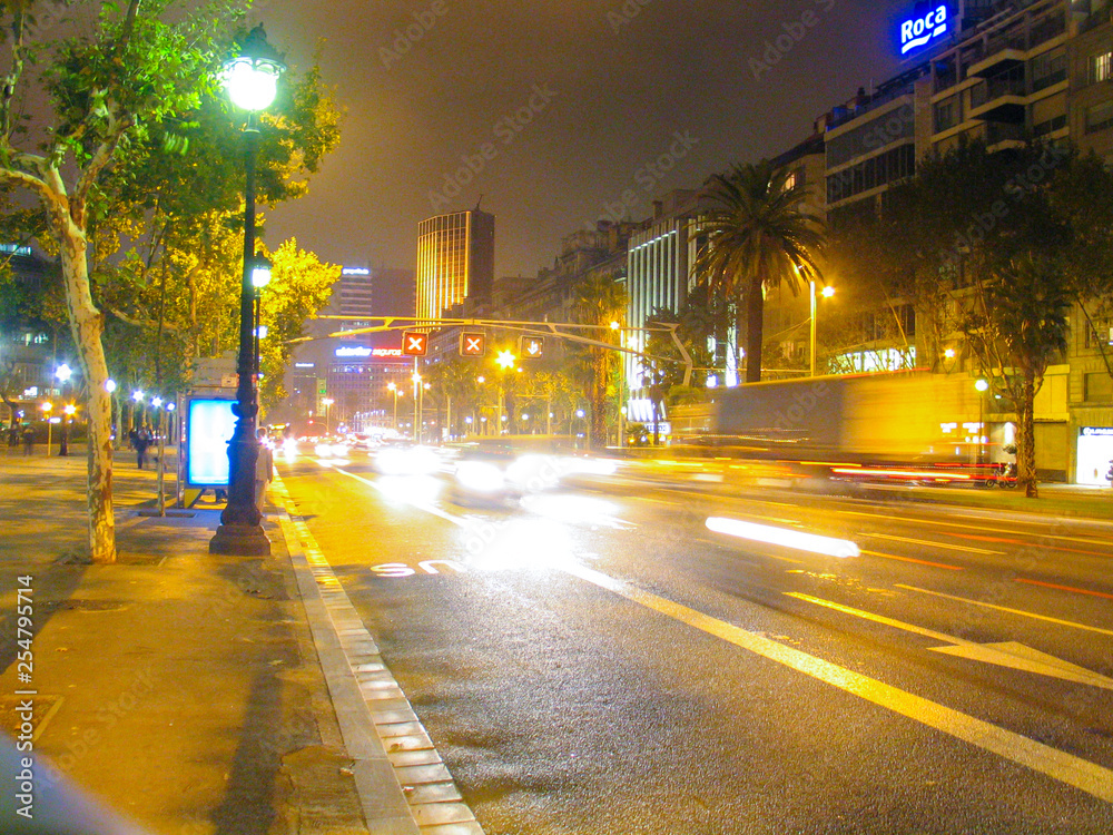 Barcelona. Street at night. Spain. Year 2005