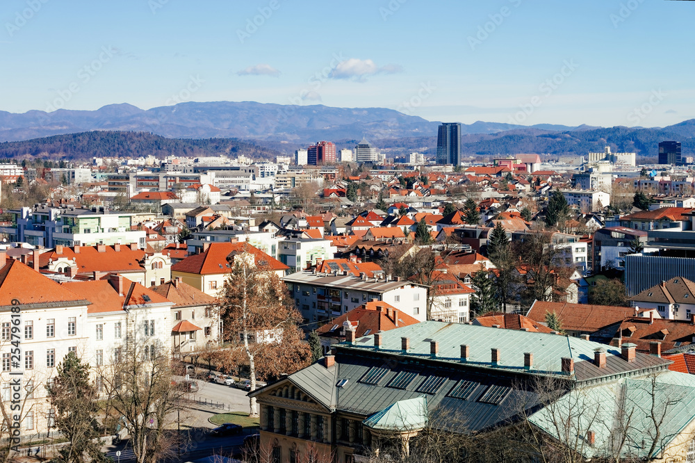 Panoramic view on cityscape in Ljubljana mountains