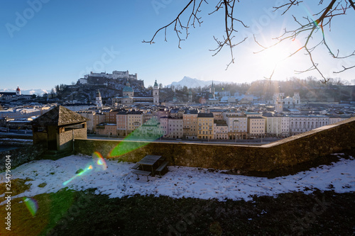 Panorama with sunset in Old city and Hohensalzburg castle Salzburg photo