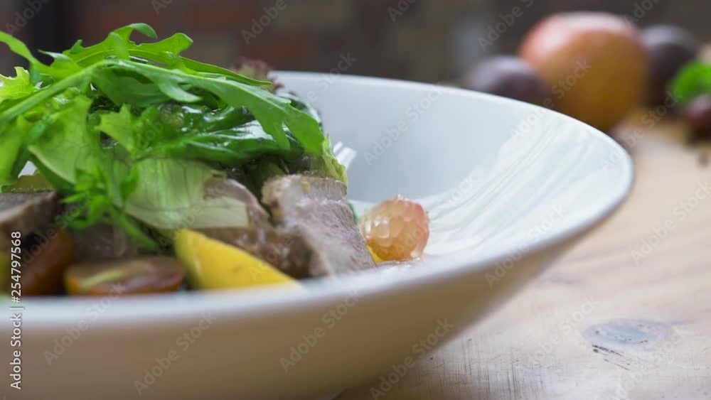 Chef cook decorating vegetable salad in luxury restaurant. Food design and composition concept. Hand chef cook preparing vegetarian dishes close up. Cooking food concept. Healthy nutrition. Chef cook decorating vegetable salad in luxury restaurant. Food design and composition concept. Hand chef cook preparing vegetarian dishes close up. Cooking food concept. Healthy nutrition.
