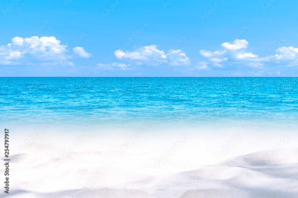 Soft white sand beach. travel summer time. Abstract background.